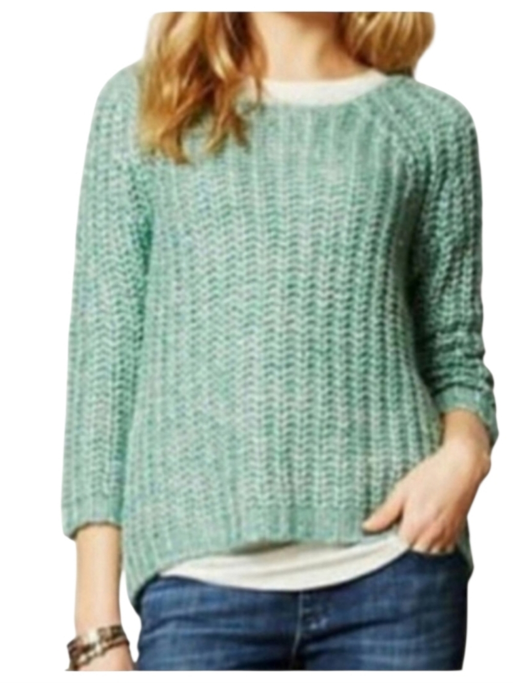 Anthropologie Knitted & Knotted Green Sequins Pullover Knit Sweater Size Small